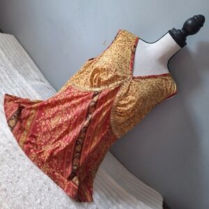 Vtg 90's Y2K Baby Doll Blouse Womens 18/20 Patchwork Vneck Sequence Hippie Gypsy
